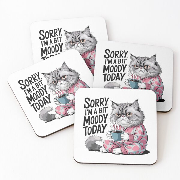 Item preview, Sorry I’m a Bit Moody Today, Cat drinking coffee designed and sold by RvinJo8.