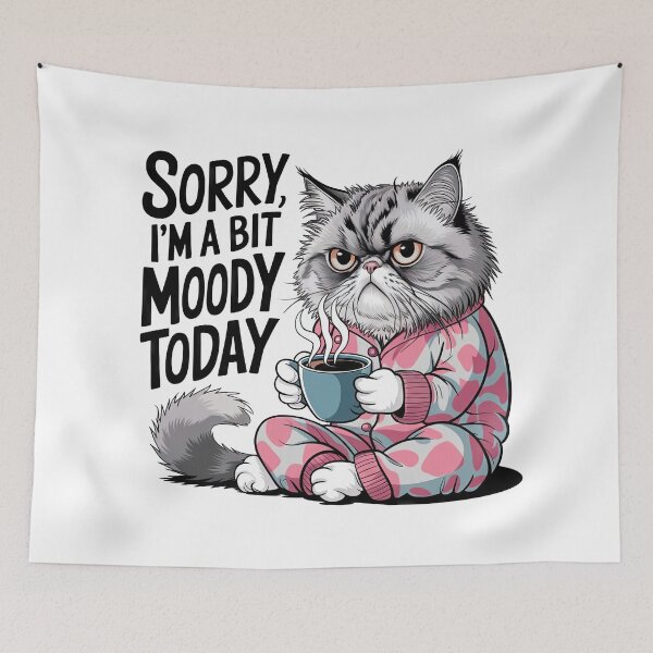 Item preview, Sorry I’m a Bit Moody Today, Cat drinking coffee designed and sold by PING 999 STUDIO.