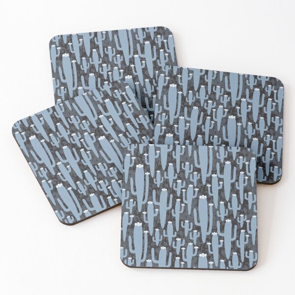 Item preview, Western americana - blooming Saguaros in blue on grey designed and sold by colorofmagic.