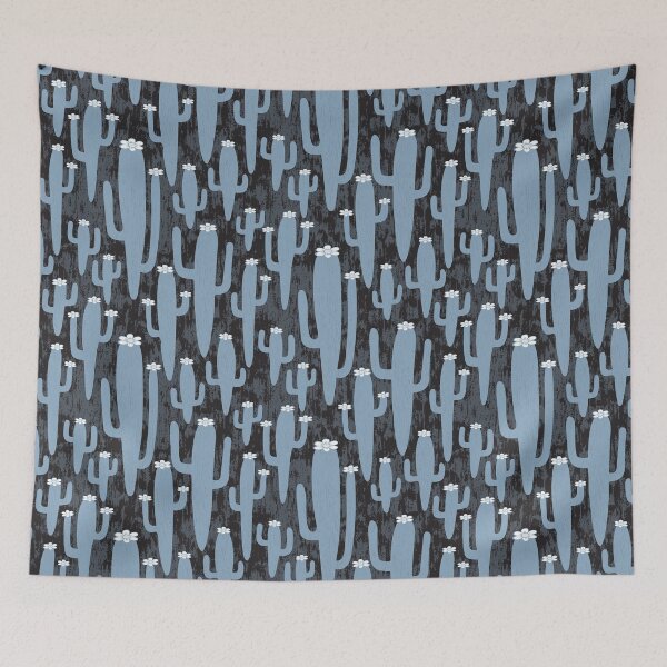 Item preview, Western americana - blooming Saguaros in blue on grey designed and sold by colorofmagic.
