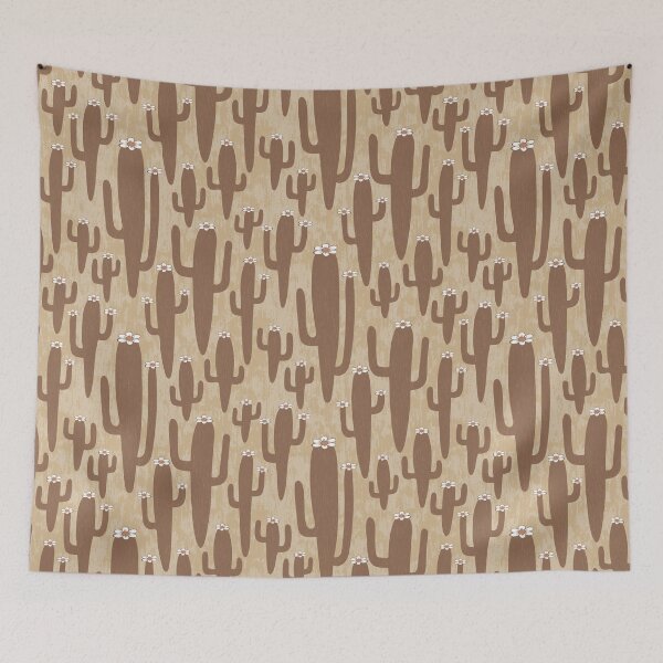 Item preview, Western americana - flowering Saguaros in brown on sand designed and sold by colorofmagic.