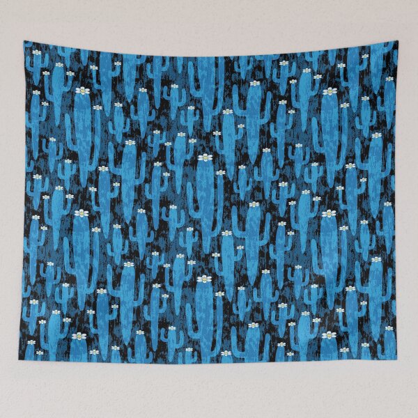 Item preview, Western americana - flowering saguaros in textured blue tones designed and sold by colorofmagic.