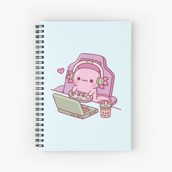 Aperçu de l'œuvre Axolotl mignon jouant sur un ordinateur portable drôle créée et vendue par rustydoodle.