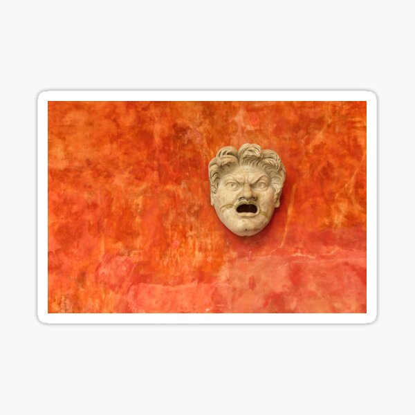 Aperçu de l'œuvre Visage de pierre en colère d'un homme blanc sur fond orange créée et vendue par Photopat.