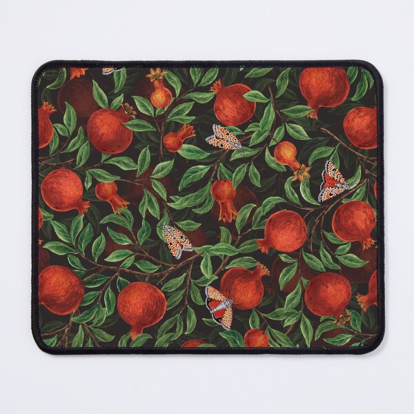 Item preview, Pomegranates and moths in red and green on a dark bacground designed and sold by Katerina Mitkova Kirilova.