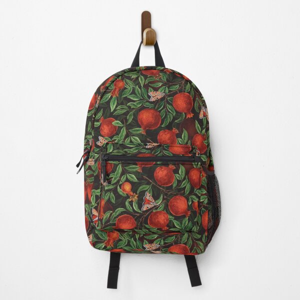 Item preview, Pomegranates and moths in red and green on a dark bacground designed and sold by Katerina Mitkova Kirilova.