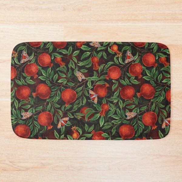 Item preview, Pomegranates and moths in red and green on a dark bacground designed and sold by Katerina Mitkova Kirilova.