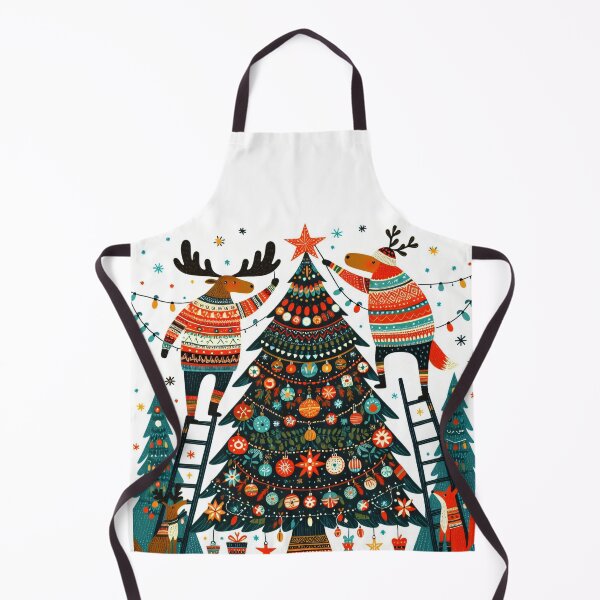 Item preview, Scandinavian Folk Art Happy Holidays - two Moose decorate a Christmas tree by heidiannemorris designed and sold by FOLK ART FUSION by heidiannemorris.