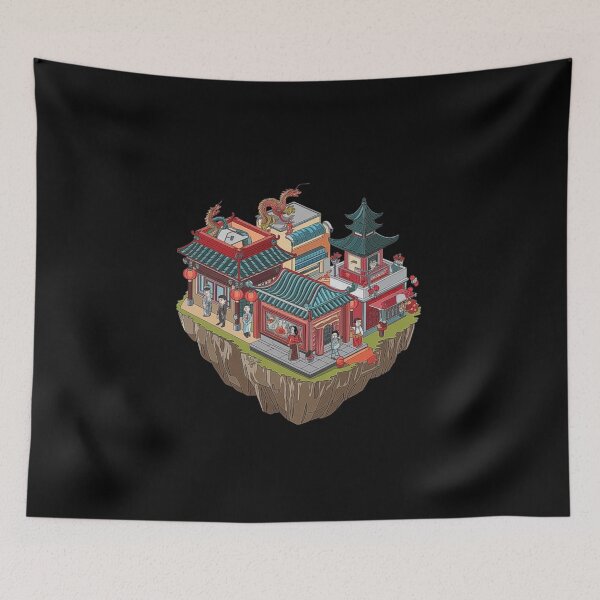 Item preview, Traditional Asian Village with Floating Island Concept Art designed and sold by love3617.
