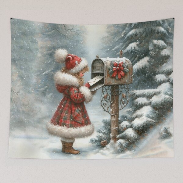 Item preview, Little Girl Mailing a Letter in a Winter Wonderland designed and sold by MarinaFila.