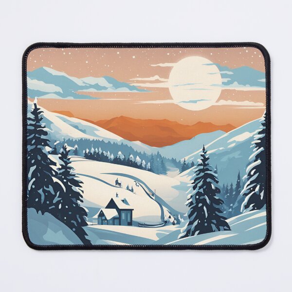 Item preview, "Winter Magic Landscape" – Snowy Trees, Majestic Mountains & Cozy Cottage, funn, gifts, santa. winter, designed and sold by Ewelina Niemiec.
