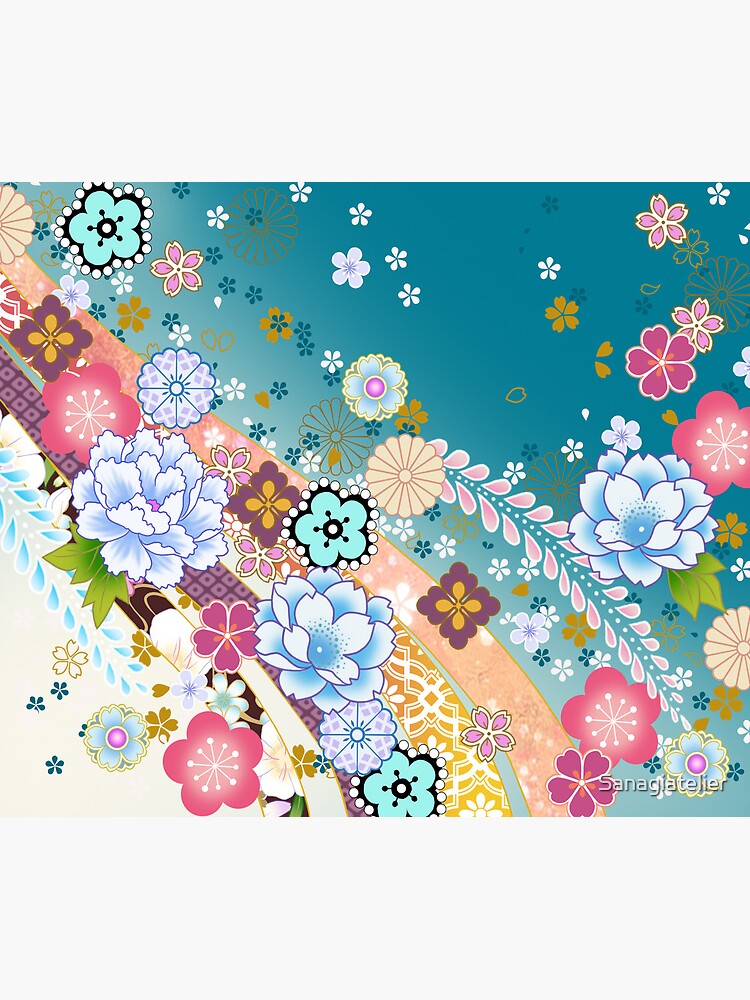 Aperçu 5 sur 5. Tapis de souris avec l'œuvre Harmonie Florale Japonaise créée et vendue par Sanagiatelier.