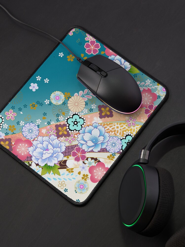 Aperçu 4 sur 5. Tapis de souris avec l'œuvre Harmonie Florale Japonaise créée et vendue par Sanagiatelier.