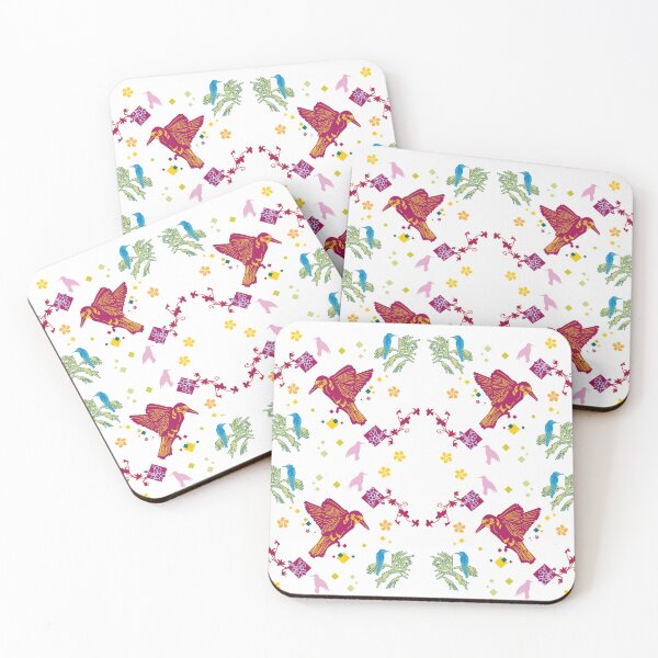 Item preview, Pink hummingbird with floral and geometric patterns designed and sold by asamijess.