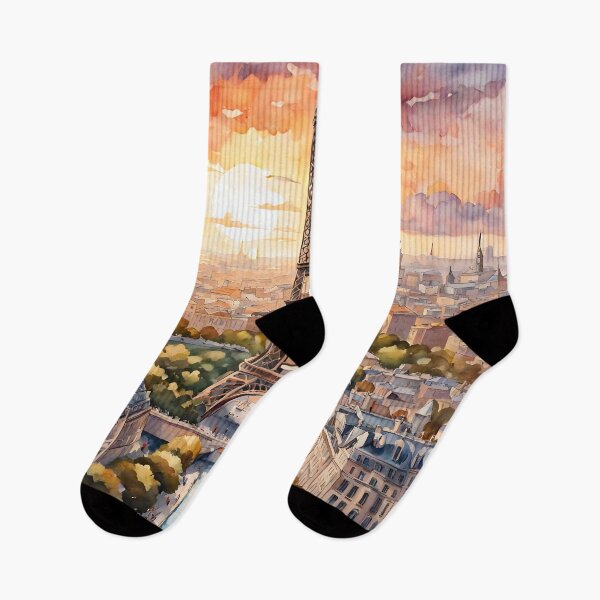 Item preview, Eiffel Tower's Sunset Splendor in Watercolor Portrait designed and sold by LSVart.