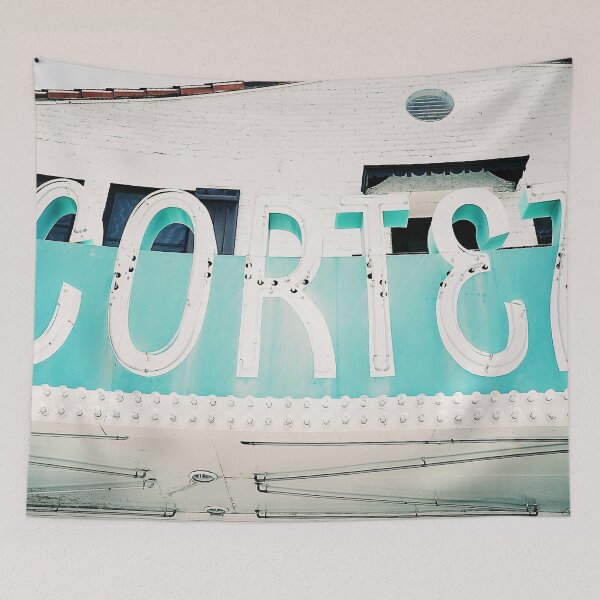 Item preview, Vintage Cortez Hotel Neon Sign Art Print - Bright Teal Retro Charm designed and sold by FraireDesign.