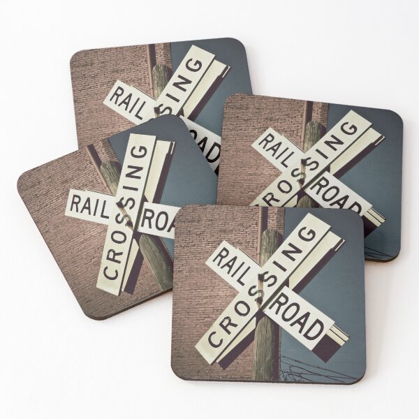 Item preview, Vintage Railroad Crossing Sign Art Print - Rustic Brick and Dark Blue Sky designed and sold by FraireDesign.