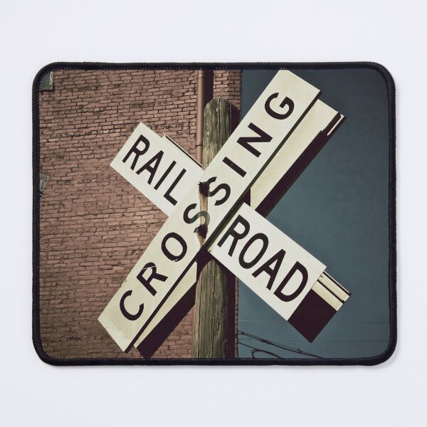 Item preview, Vintage Railroad Crossing Sign Art Print - Rustic Brick and Dark Blue Sky designed and sold by FraireDesign.