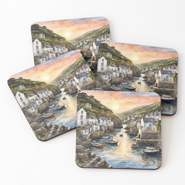 Item preview, Port Isaac: Watercolor Sunset, Beauty of Coastal Charm designed and sold by LSVart.