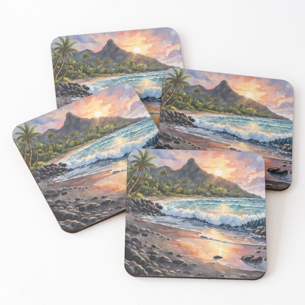 Item preview, Hawaii's Black Sand Beaches: Watercolor Sunset  designed and sold by LSVart.