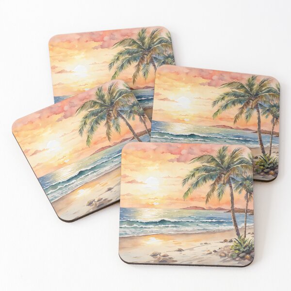 Item preview, Mustique Beach: Watercolor Sunset, Caribbean Paradise Shines designed and sold by LSVart.
