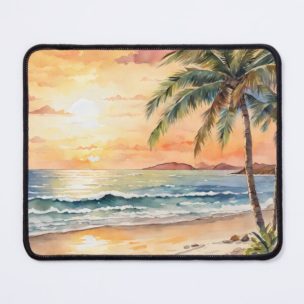 Item preview, Mustique Beach: Watercolor Sunset, Caribbean Paradise Shines designed and sold by LSVart.