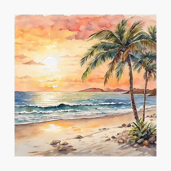 Item preview, Mustique Beach: Watercolor Sunset, Caribbean Paradise Shines designed and sold by LSV-Art.