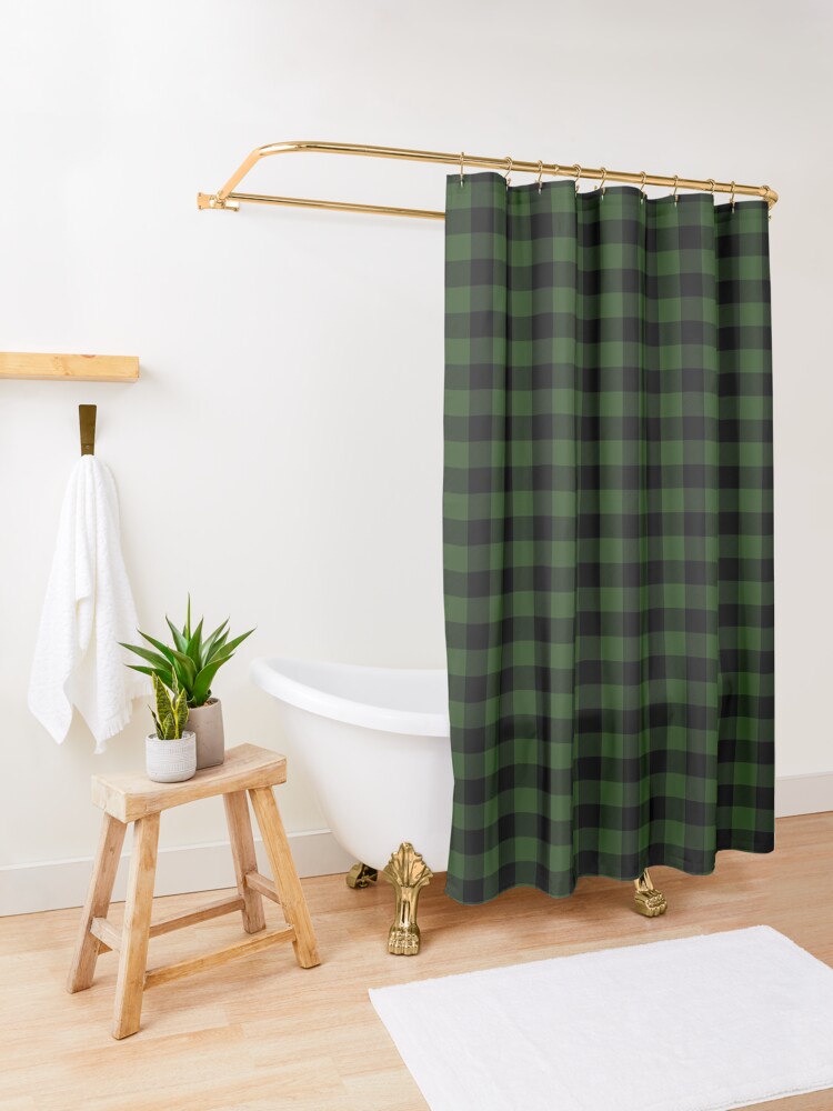 "Dark Forest Green and Black Gingham Check" Shower Curtain by podartist