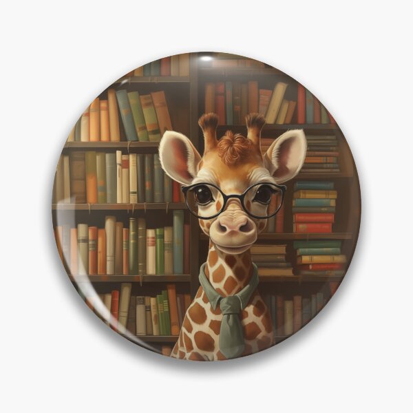 Item preview, Librarian giraffe in front of library book shelf designed and sold by Daydreamsatdawn.