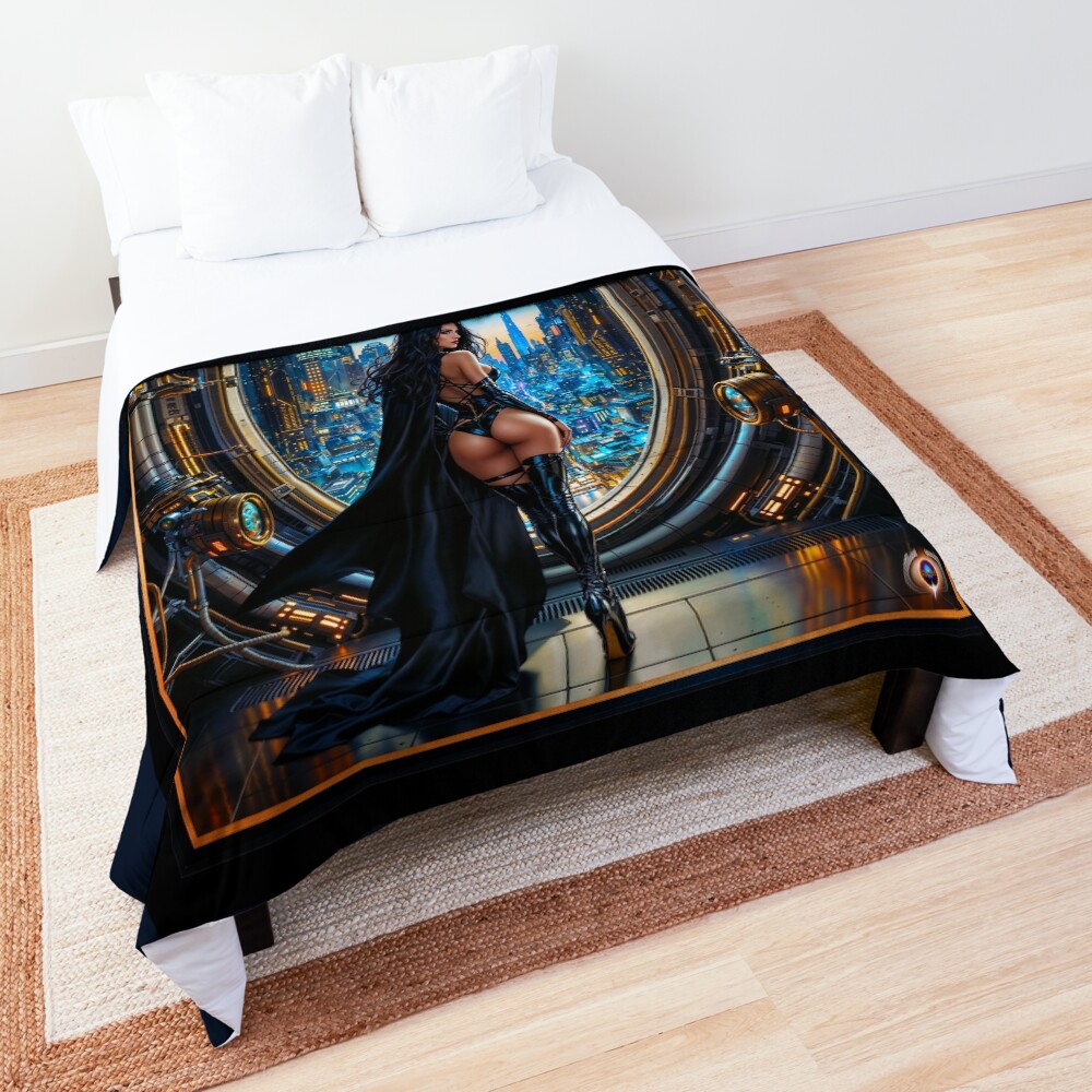 A Woman In Black Overlooking A Metropolis Invites You Into Her Domain AI Concept Art by Xzendor7 | Her Dark Beauty Captivating 3 A Woman In Black Overlooking A Metropolis Invites You Into Her Domain Gorgeous AI Concept Art by Xzendor7 Decorative Art Print Comforter