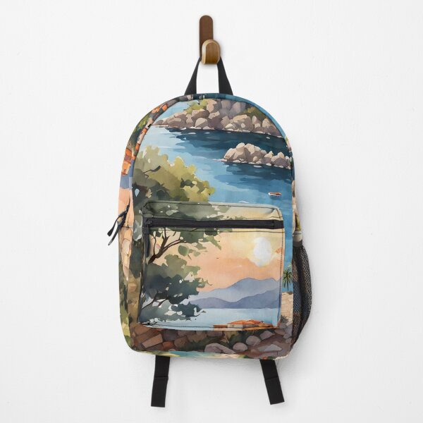 Item preview, Sveti Stefan: Watercolor Sunset in Montenegro's Village designed and sold by LSVart.