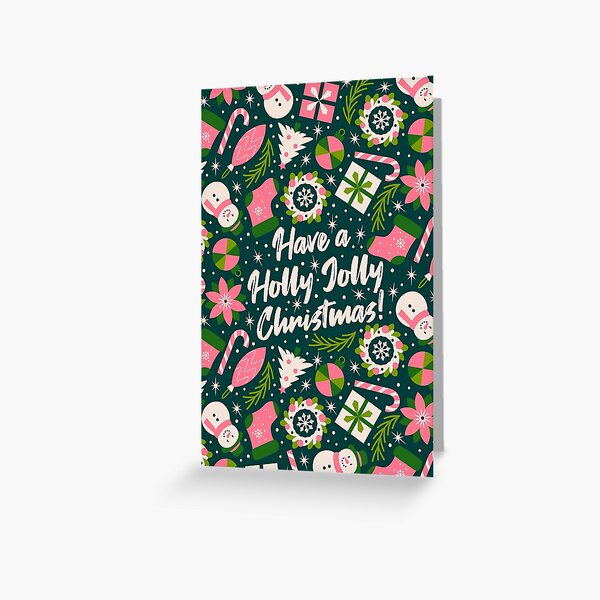 Have a Holly Jolly Christmas on Dark Background in Pink and Green Greeting Card