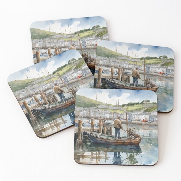 Item preview, Looe Harbor: Watercolor Fishing, Canvas of Tranquility designed and sold by LSVart.
