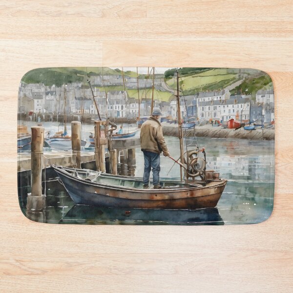 Item preview, Looe Harbor: Watercolor Fishing, Canvas of Tranquility designed and sold by LSVart.