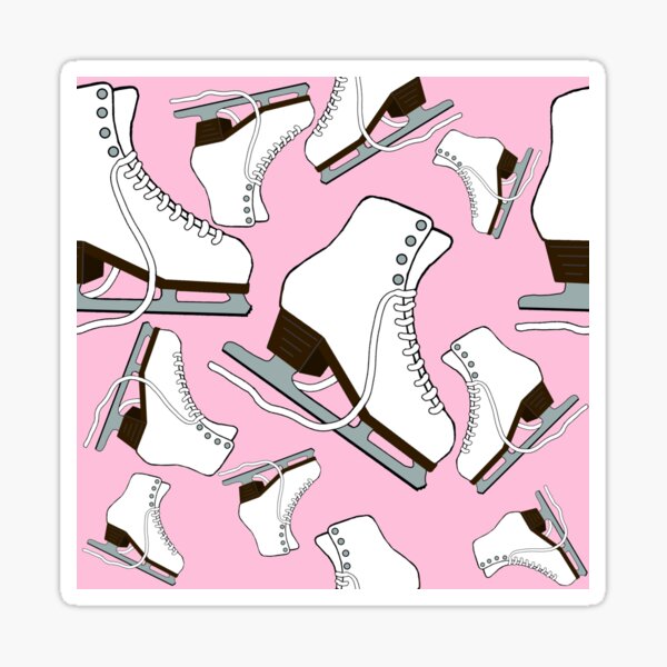White Figure Skates on Pastel Pink Background Sticker