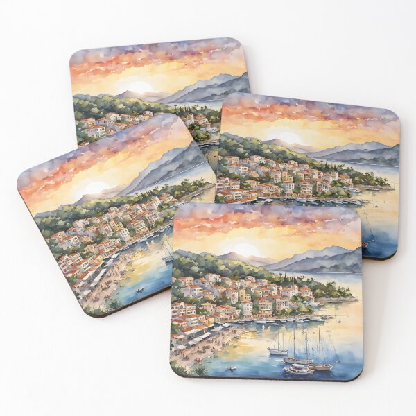 Item preview, Marmaris Magic: Watercolor Beachfront Sunset designed and sold by LSVart.
