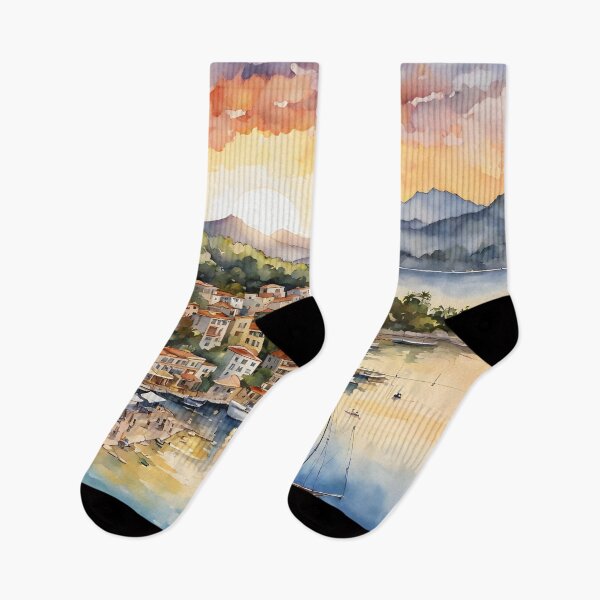 Item preview, Marmaris Magic: Watercolor Beachfront Sunset designed and sold by LSVart.