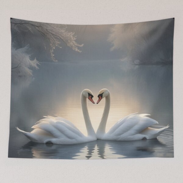 Item preview, 002 Beautiful Swans in a Misty Lake Design  designed and sold by Alexis Art Collection.