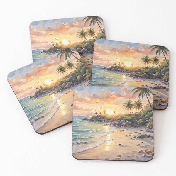 Item preview, Mustique Beach: Watercolor Sunset, Caribbean Beauty designed and sold by LSVart.