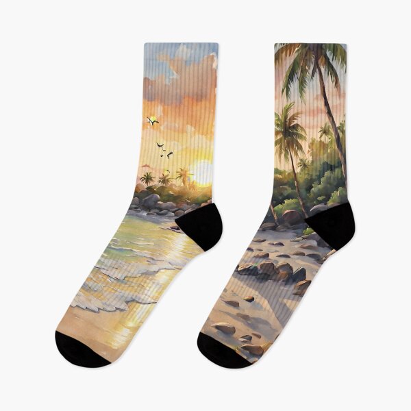 Item preview, Mustique Beach: Watercolor Sunset, Caribbean Beauty  designed and sold by LSVart.