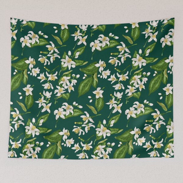 Item preview, Flor de cítricos con hojas en el fondo verde designed and sold by Yulia Fushtey.