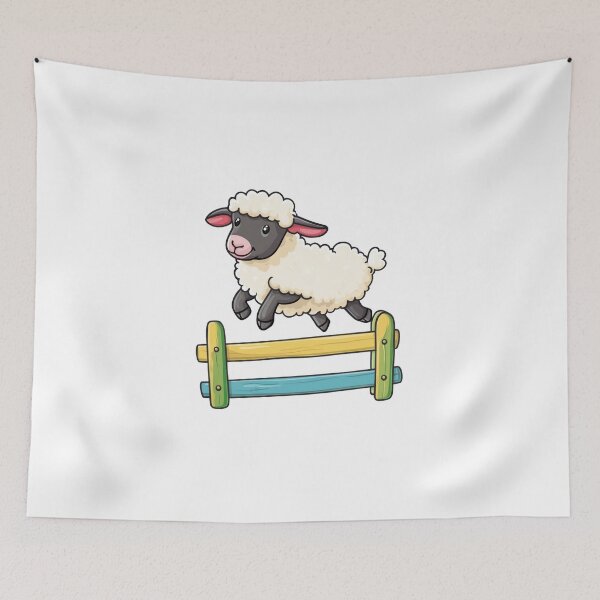 Item preview, Fluffy Sheep Jumping Over a Pastel Fence designed and sold by Enea Kelo.