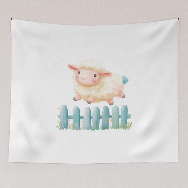 Item preview, Fluffy Sheep Jumping Over a Pastel Fence designed and sold by Enea Kelo.