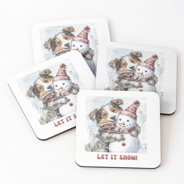 Item preview, Australian shepherd playing with snowman let it snow designed and sold by M1234s.