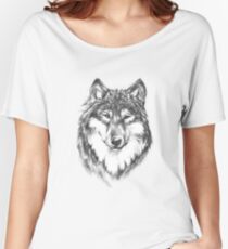 Lone Wolf in Gray Scale Awesome Hand Drawn Art Women's Relaxed Fit T-Shirt