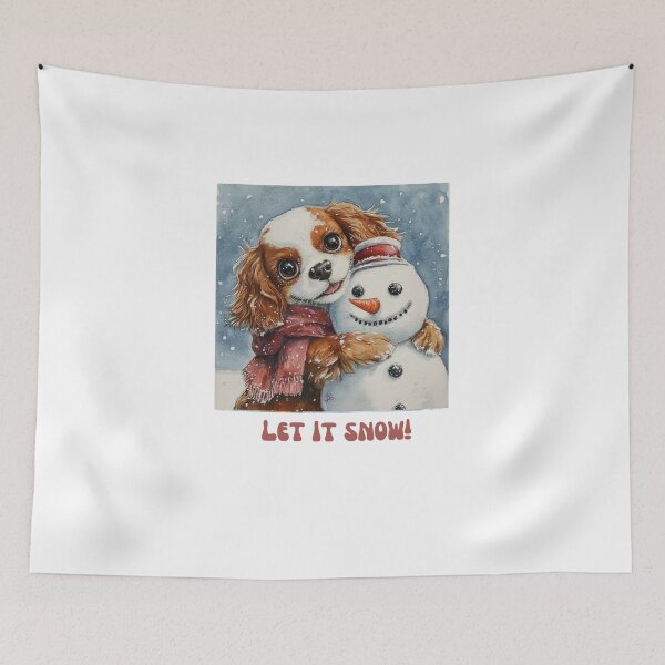 Item preview, Cavalier King Charles dog playing with snowman let it snow designed and sold by M1234s.