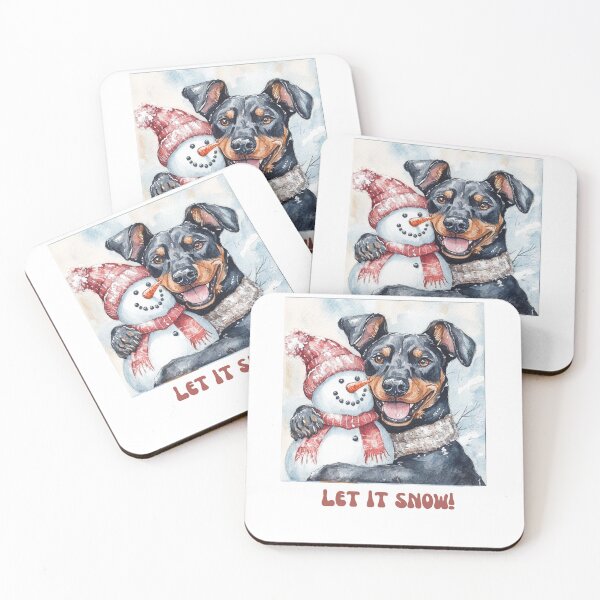 Item preview, Doberman dog playing with snowman let it snow designed and sold by M1234s.
