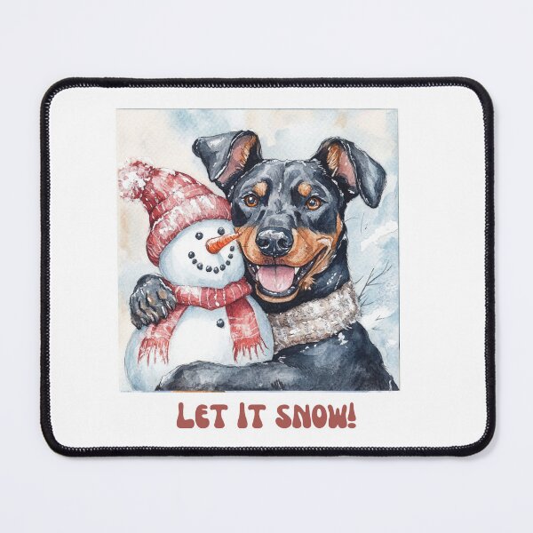 Item preview, Doberman dog playing with snowman let it snow designed and sold by M1234s.