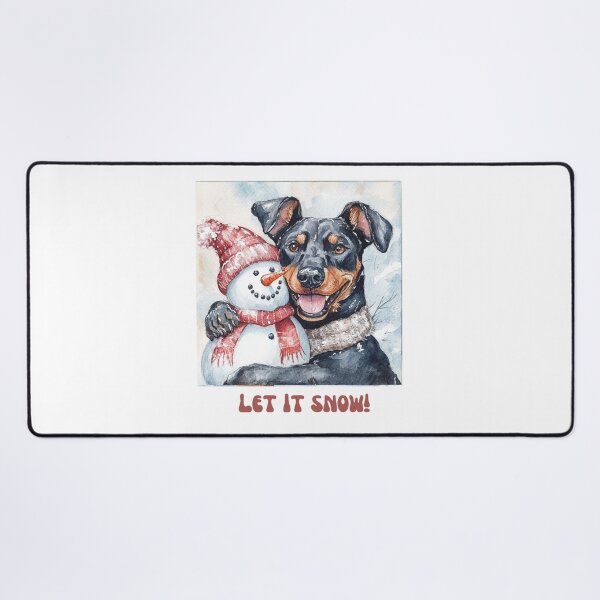 Item preview, Doberman dog playing with snowman let it snow designed and sold by M1234s.