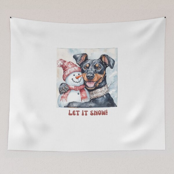 Item preview, Doberman dog playing with snowman let it snow designed and sold by M1234s.